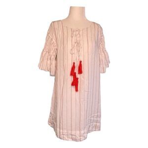 Moon River Anthropologie Ira Tasseled Mini Dress Red White Striped Shift